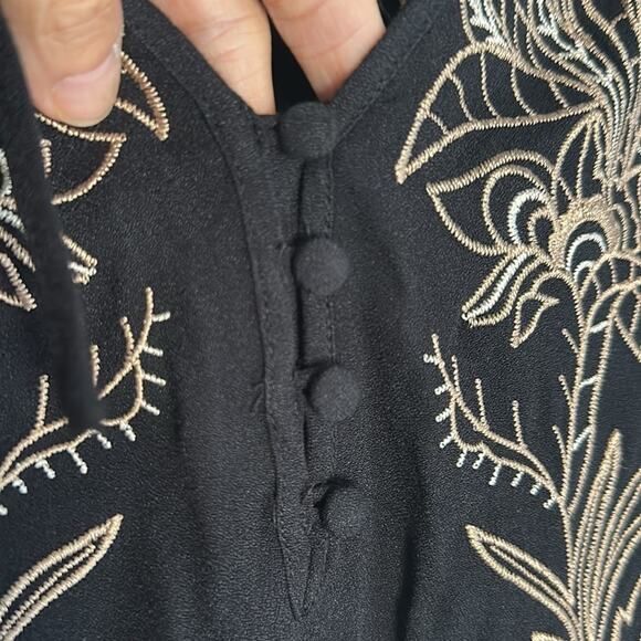 Hale Bob Mahina Embroidered Top Black Gold Long Sleeve Boho Fall Festival Large - Picture 7 of 9